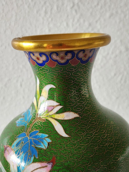 Vintage Green Cloisonne Vase