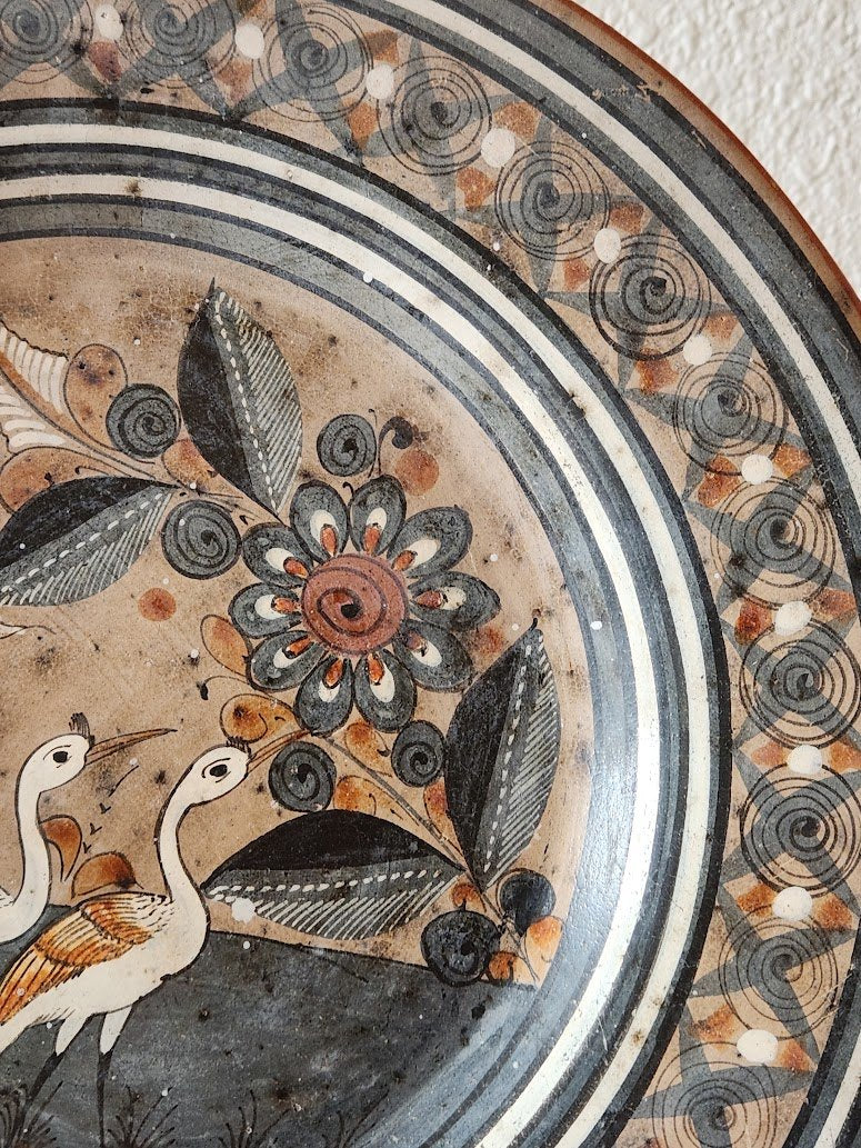 Vintage Tonala Bird Theme Handpainted Burnished Charger Plate