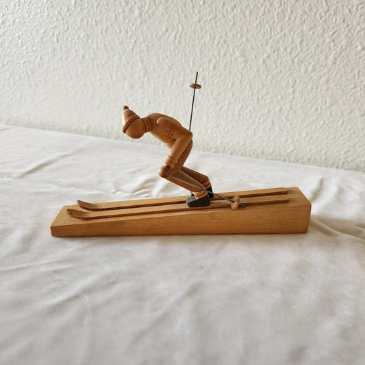 Polish Modernist Ski Racer Folk Art Carving - Signed