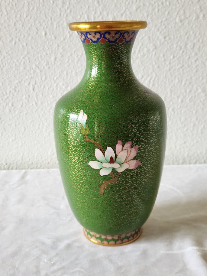 Vintage Green Cloisonne Vase