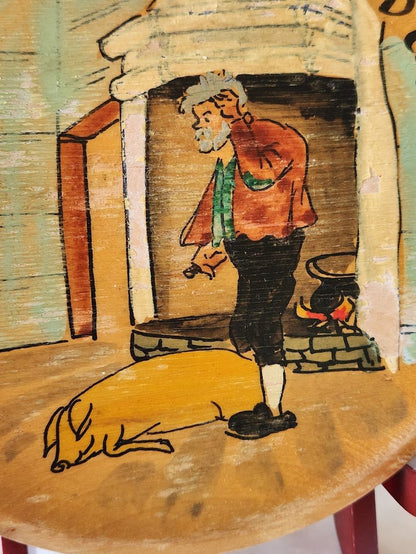 Norway Folk Song Vintage Handpainted Wooden Plate with Man and Pig