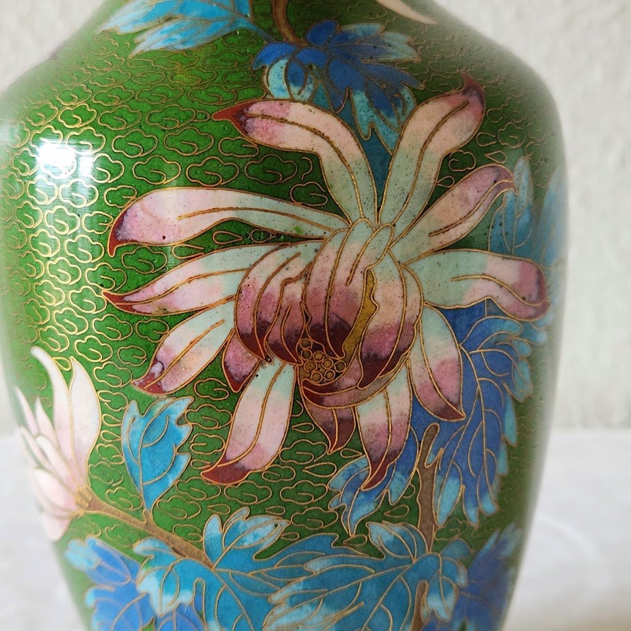Vintage Green Cloisonne Vase