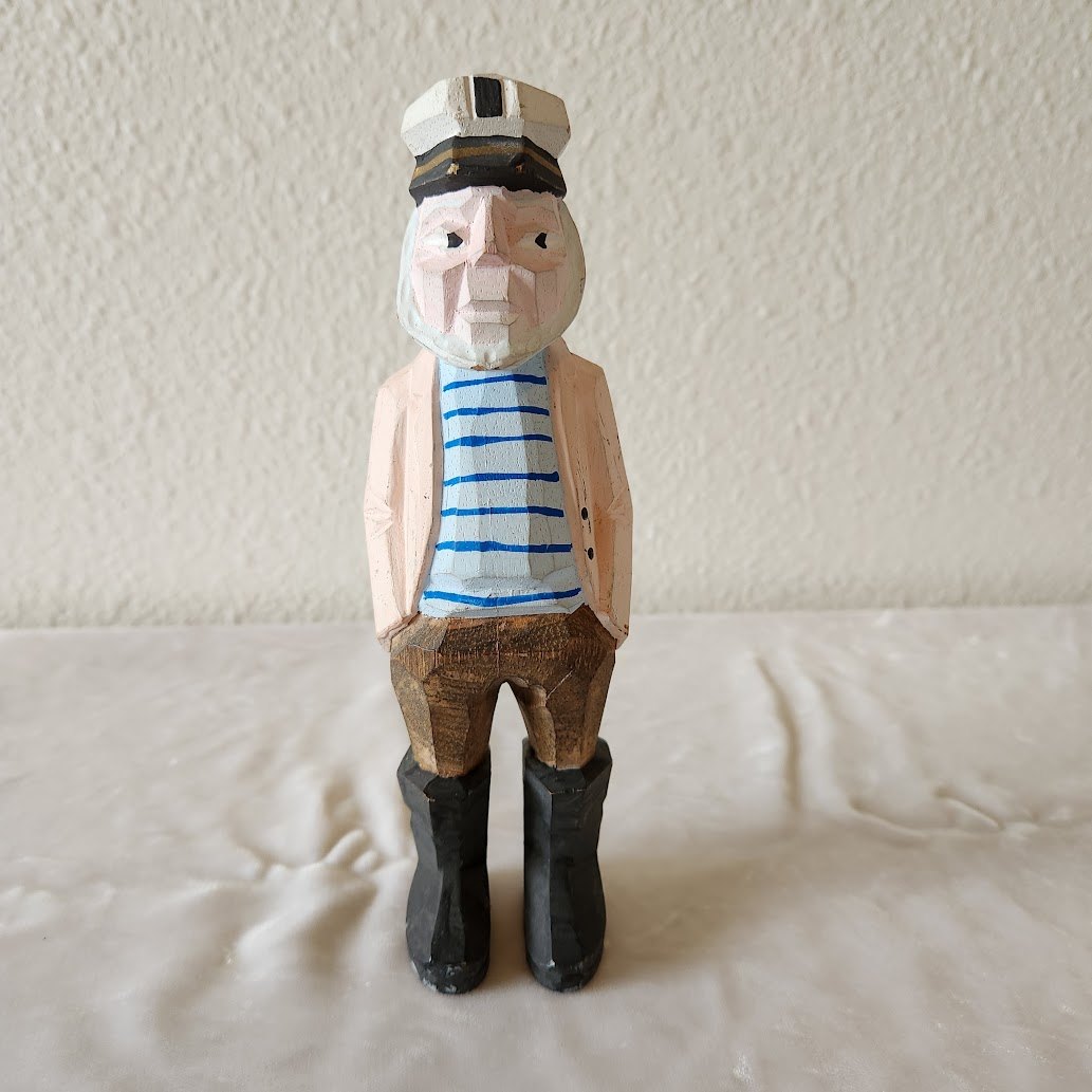 Old Salt Sailor Folk Art Flat Plane Carved Wood Figure