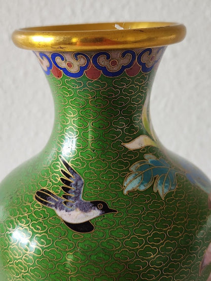 Vintage Green Cloisonne Vase
