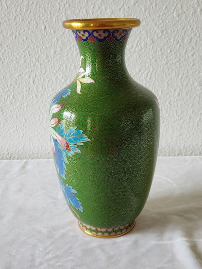 Vintage Green Cloisonne Vase