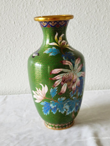 Vintage Green Cloisonne Vase