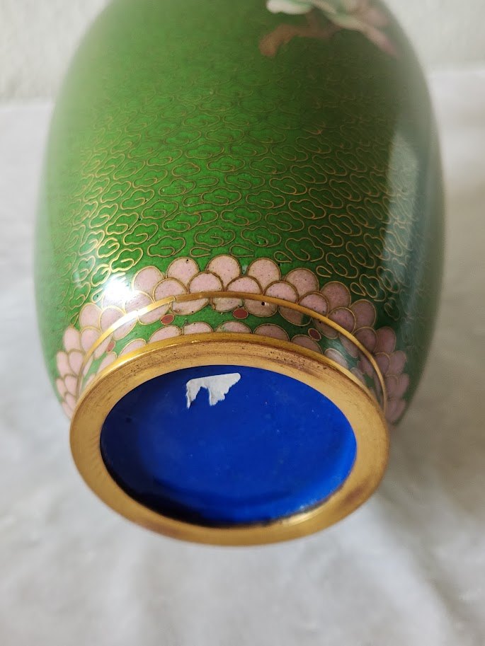 Vintage Green Cloisonne Vase