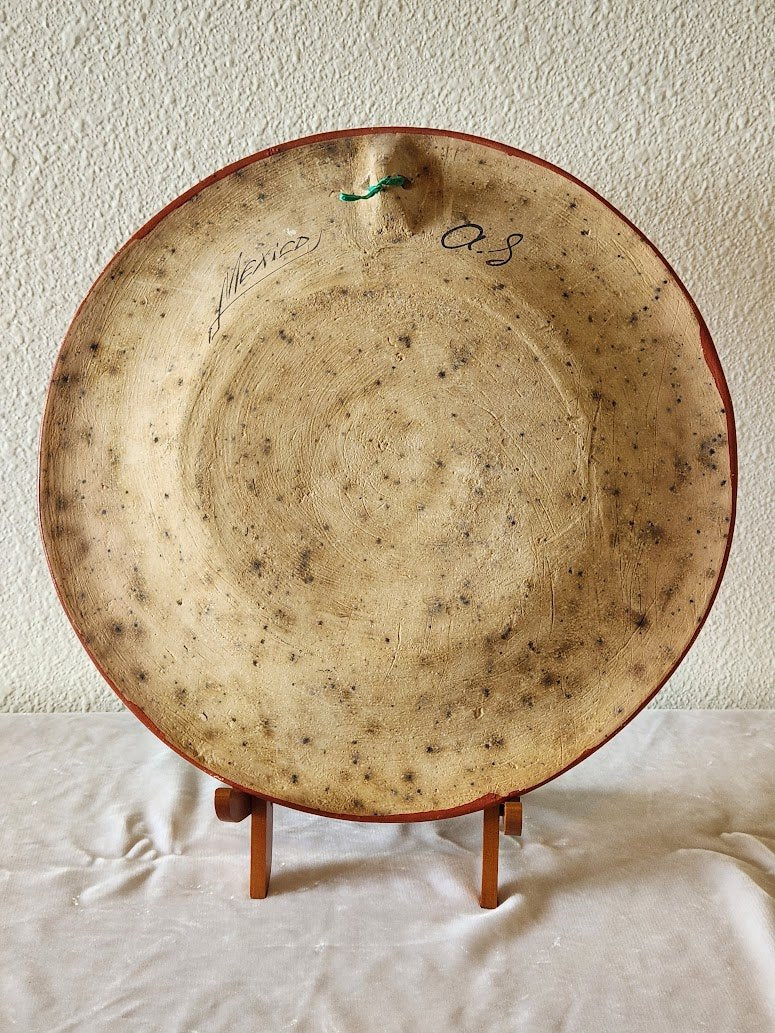 Vintage Tonala Bird Theme Handpainted Burnished Charger Plate