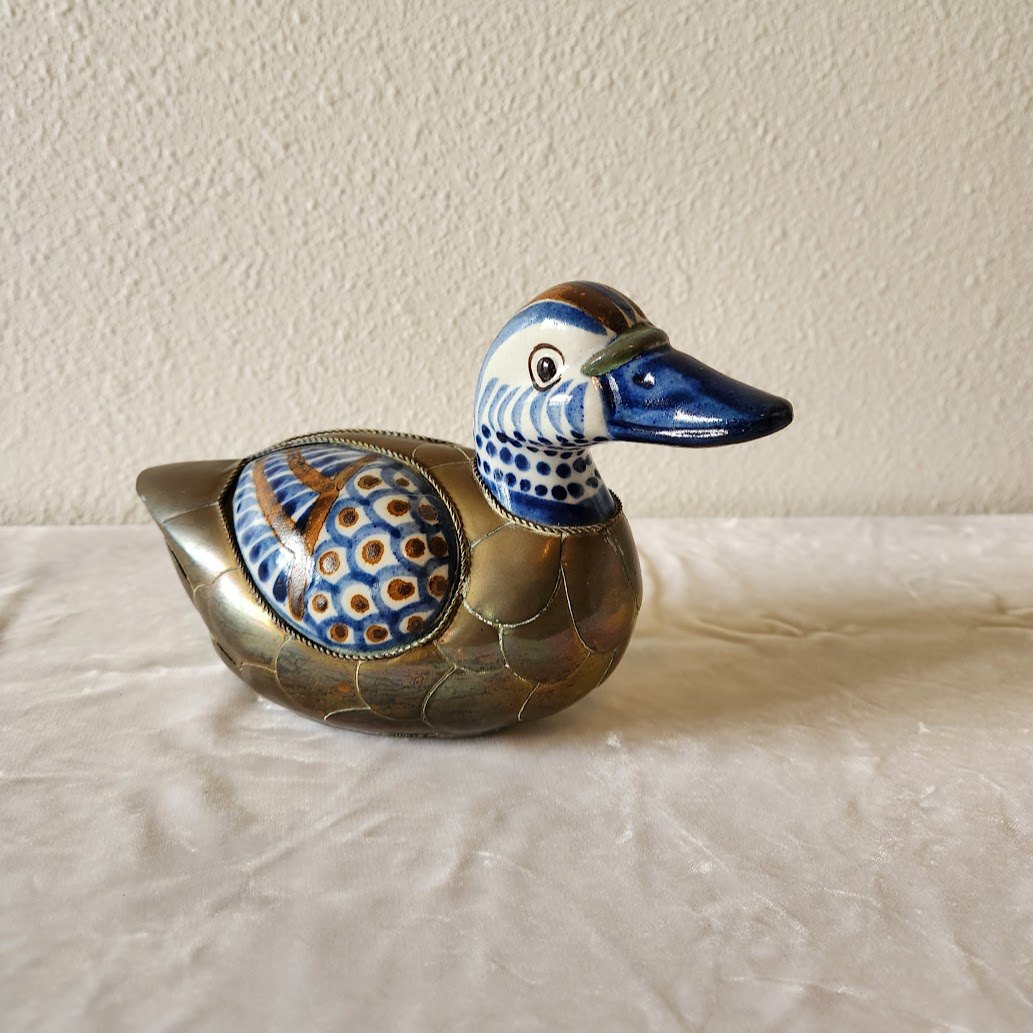 Tonala Ceramic & Brass Duck - Medium