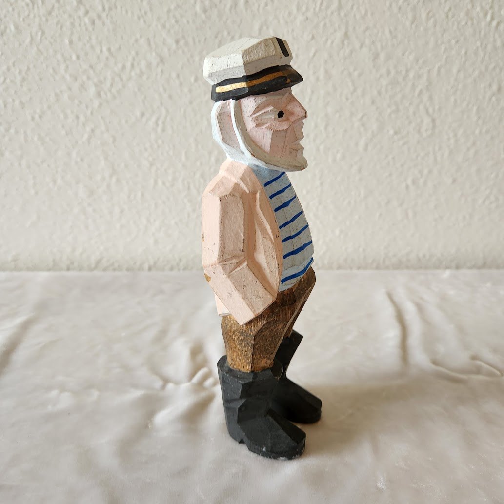 Old Salt Sailor Folk Art Flat Plane Carved Wood Figure