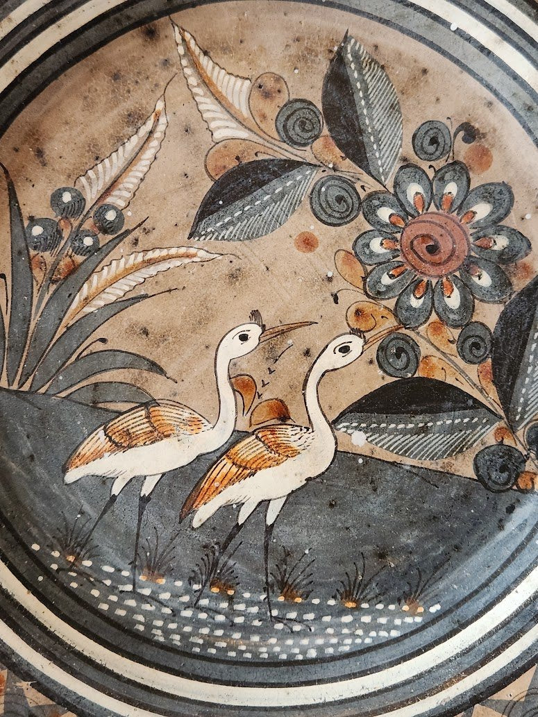 Vintage Tonala Bird Theme Handpainted Burnished Charger Plate