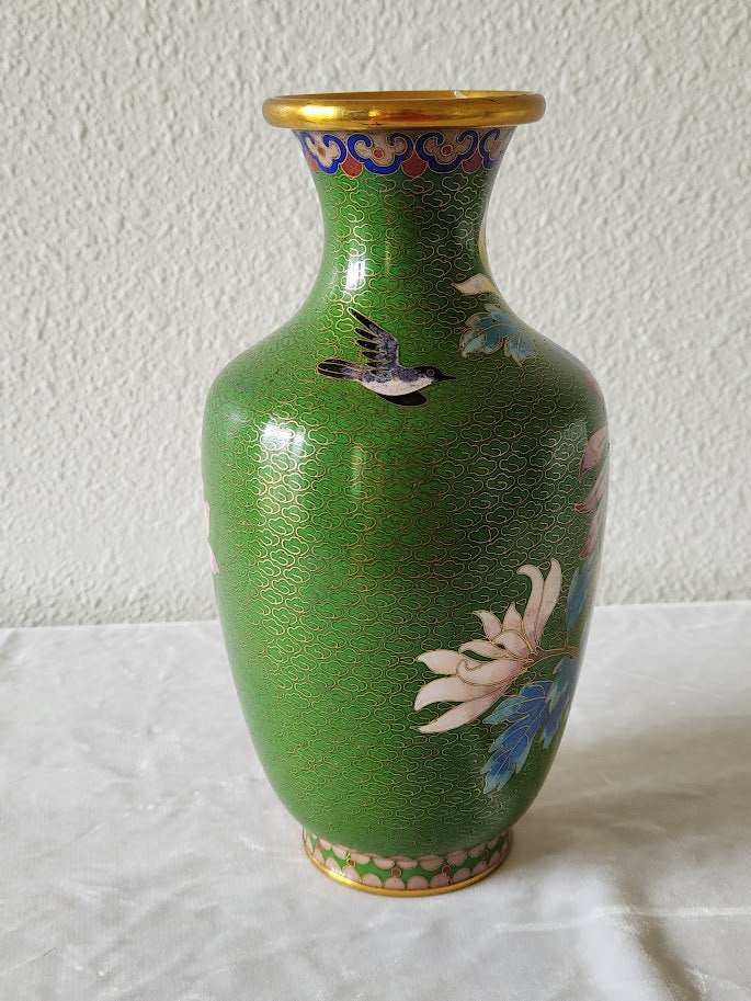 Vintage Green Cloisonne Vase