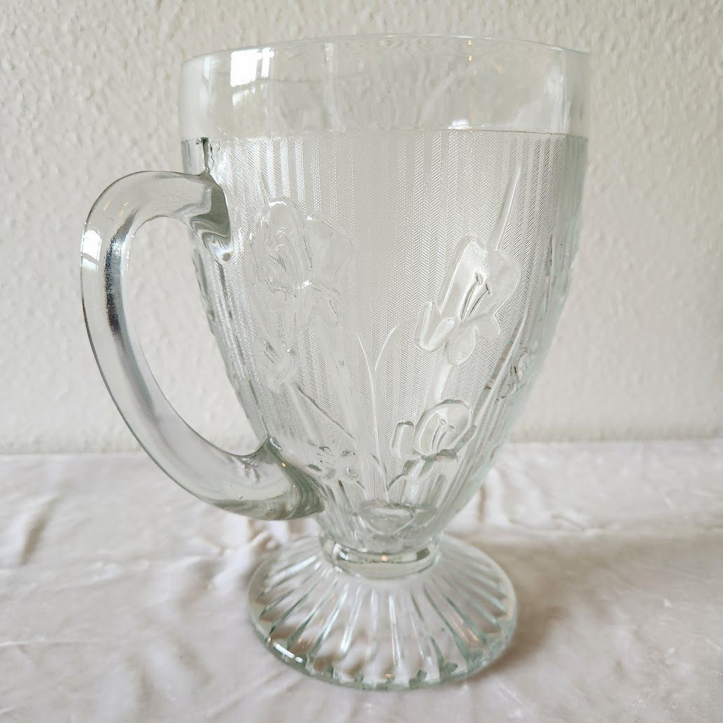 Iris & Herringbone Large Depression Glass Footed Pitcher