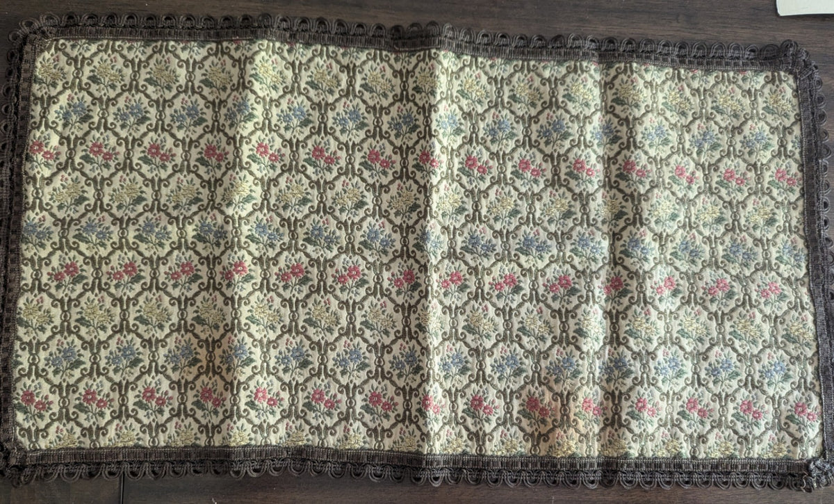 Vtg. Brocade Tapestry Table Linen with Crochet Edge