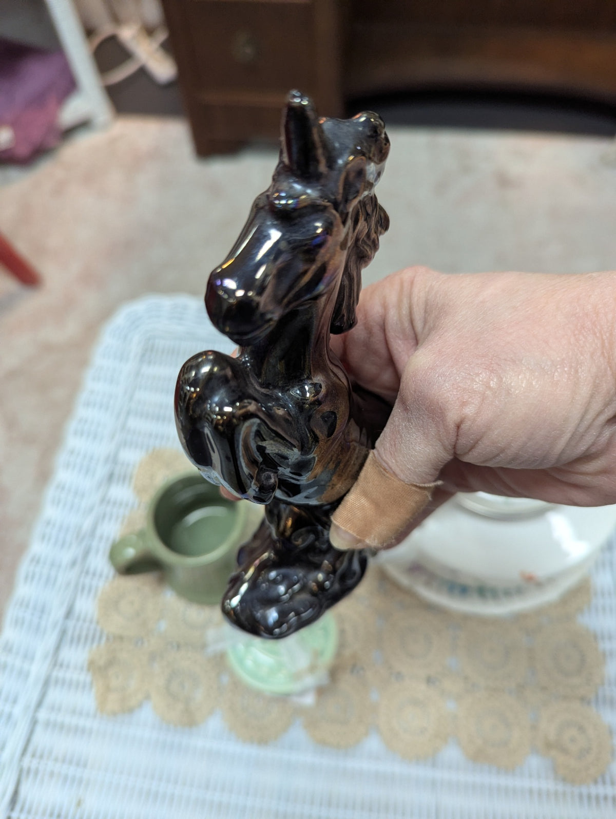 Vtg. Black iridescent Rearing Unicorn Figurine