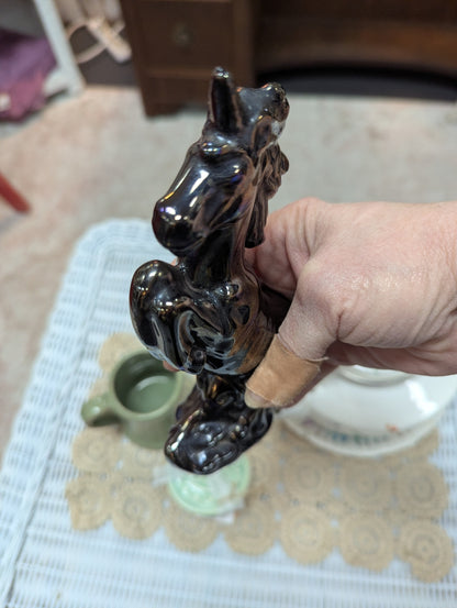 Vtg. Black iridescent Rearing Unicorn Figurine