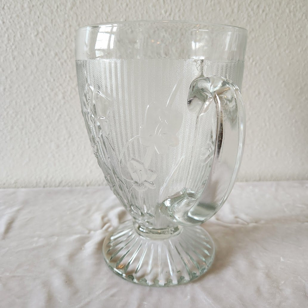 Iris & Herringbone Large Depression Glass Footed Pitcher