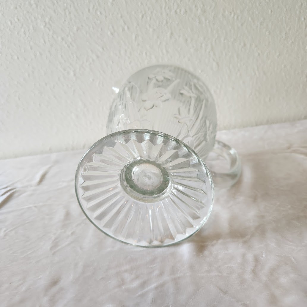 Iris & Herringbone Large Depression Glass Footed Pitcher