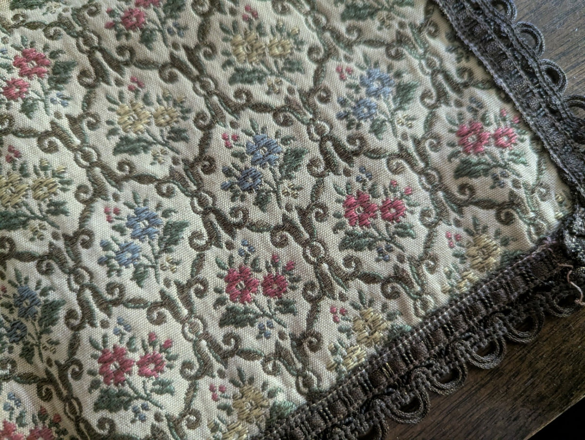 Vtg. Brocade Tapestry Table Linen with Crochet Edge