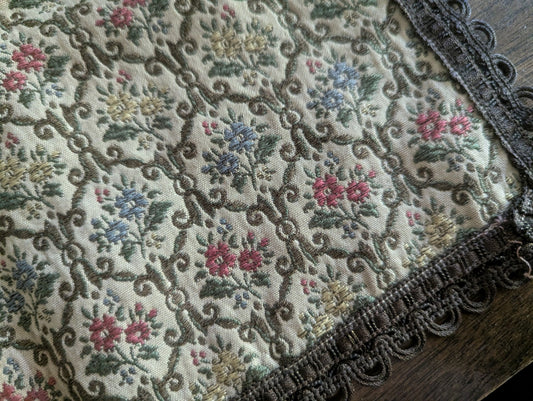Vtg. Brocade Tapestry Table Linen with Crochet Edge