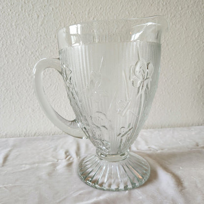 Iris & Herringbone Large Depression Glass Footed Pitcher