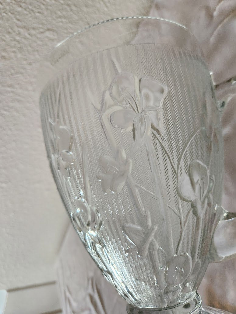 Iris & Herringbone Large Depression Glass Footed Pitcher