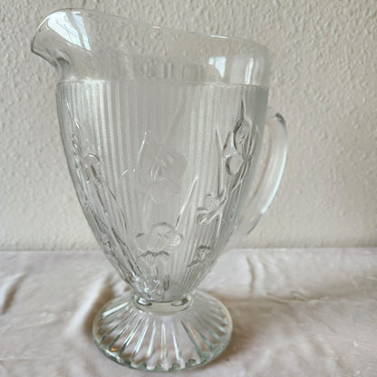 Iris & Herringbone Large Depression Glass Footed Pitcher