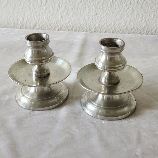German Pewter Museum Replica Candleholder Pair