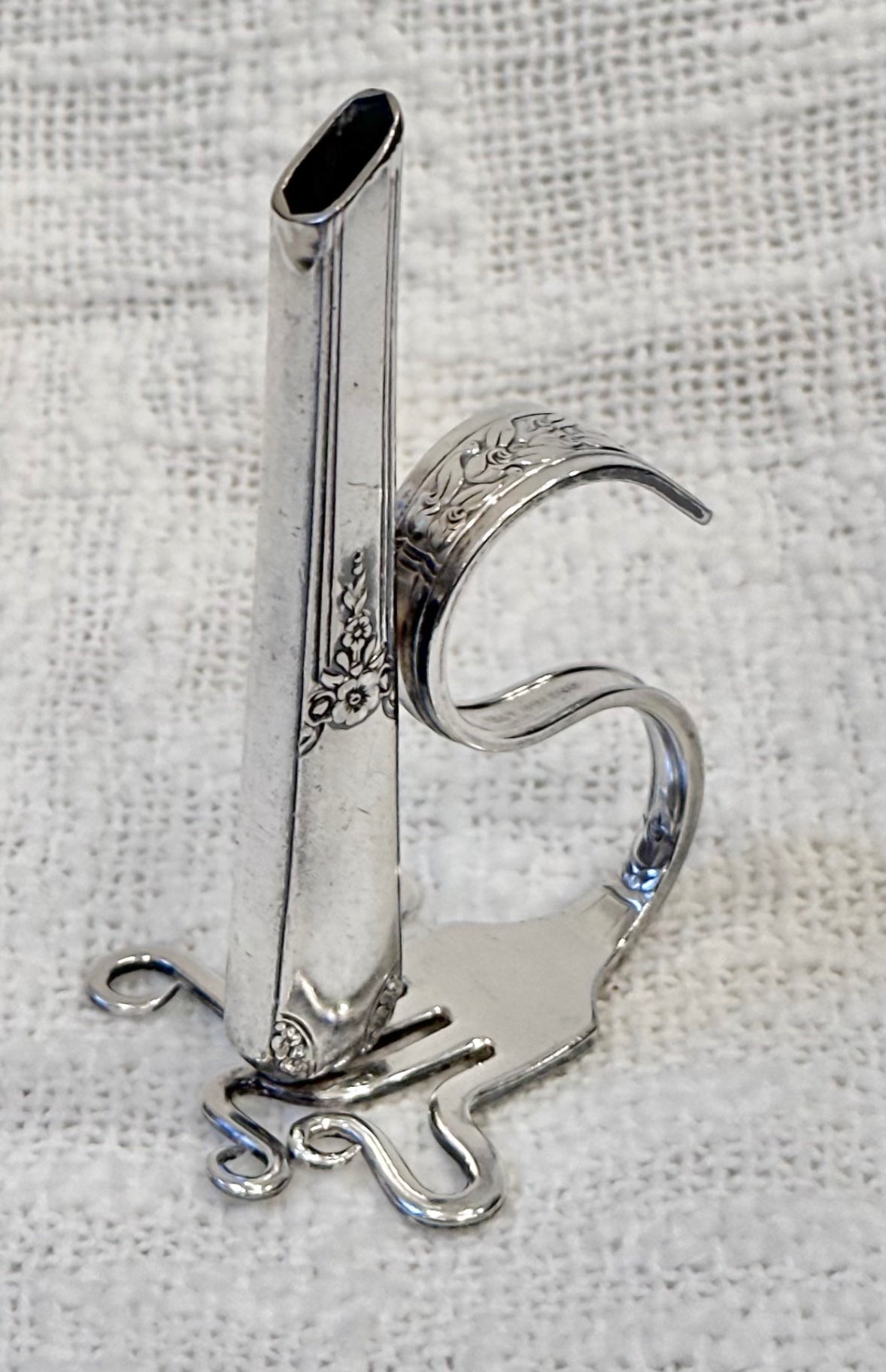 Vintage repurposed Silver-plate Knife fork vase 