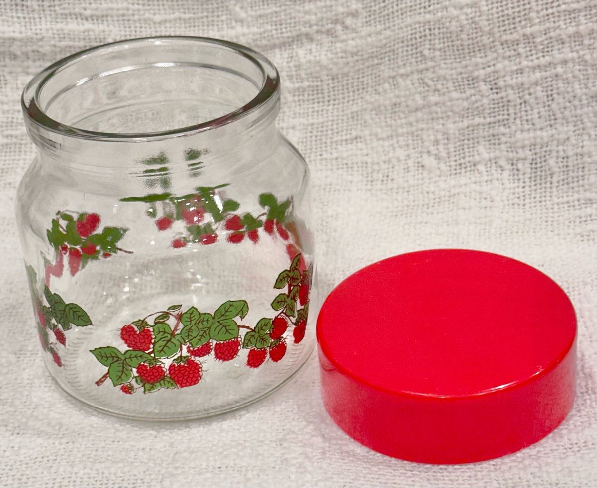 Vintage Italian raspberry glass canister w/ red lid 