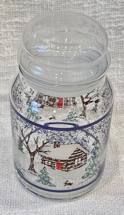 Vintage KIG winter snow with log cabin * bunny jar