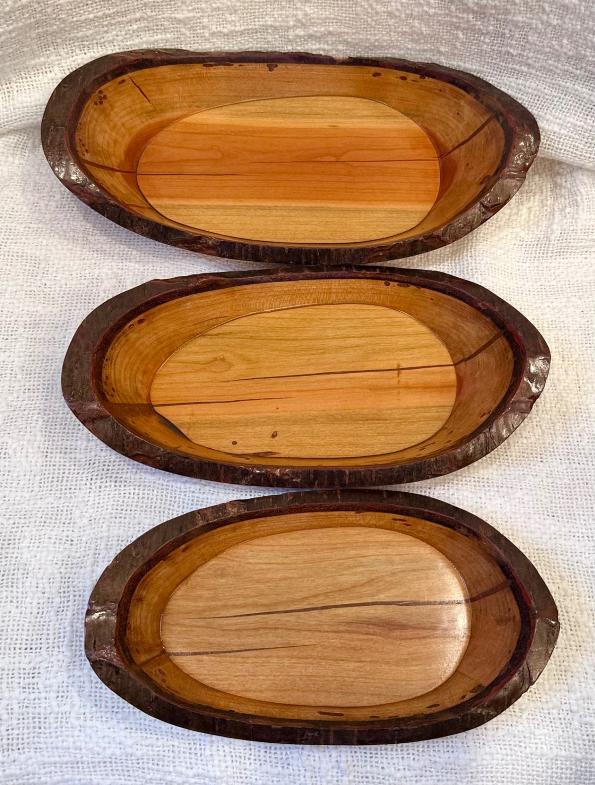 Mid- century handcrafted; wood - live edge nesting 