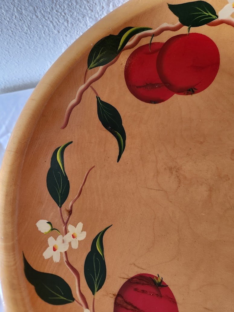 1940s Large Maple Munising Three Leg Bowl with Apples