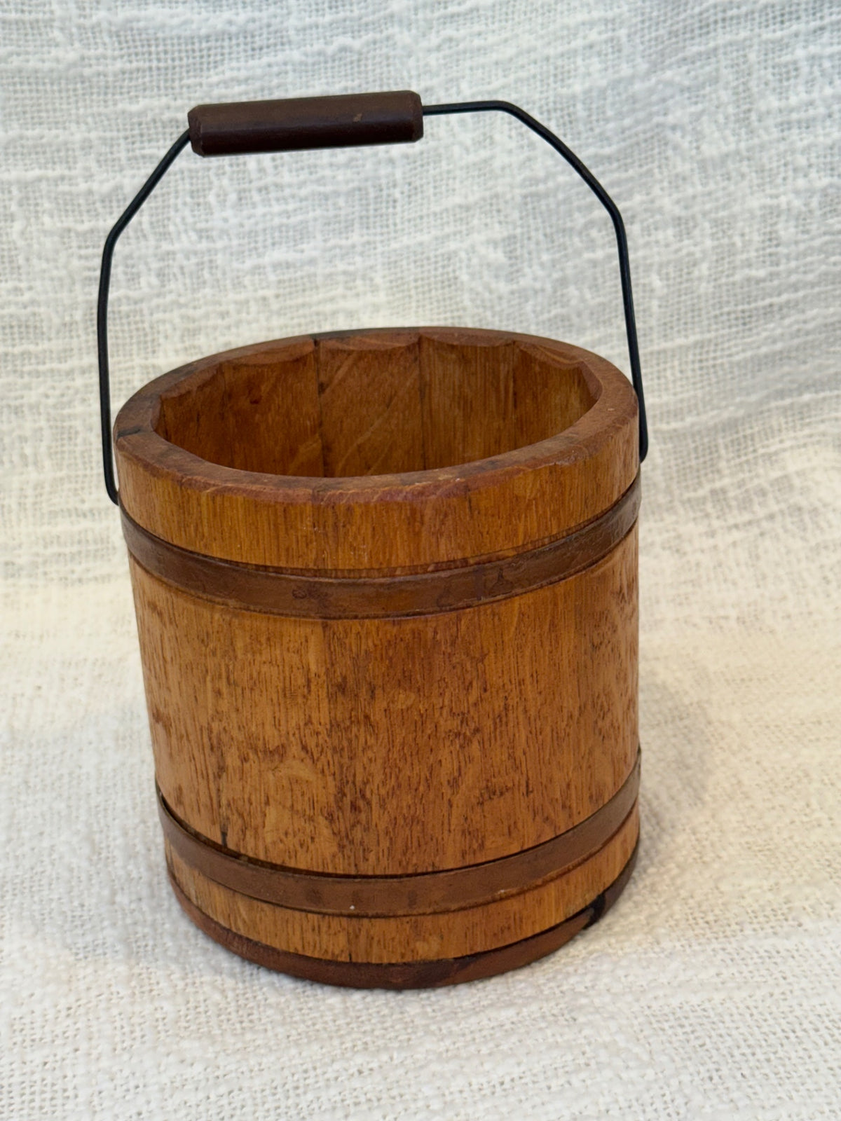 Rustic wood bucket with bail handle 