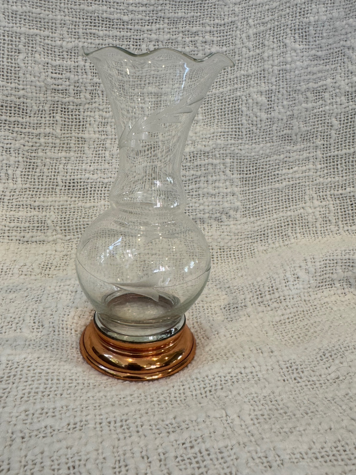 Vintage Princess House Heritage Etched bud vase copper bas