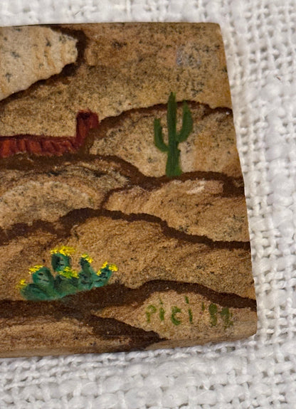 Sathwest folk art painting on Kanab Sandstone Signed Pici '82 