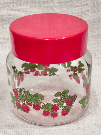 Vintage Italian raspberry glass canister w/ red lid 