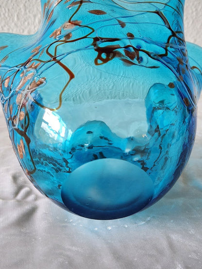 Aqua Blue Blown Glass Handkerchief Bowl
