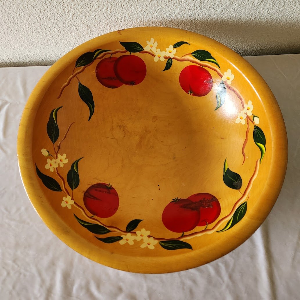 1940s Large Maple Munising Three Leg Bowl with Apples