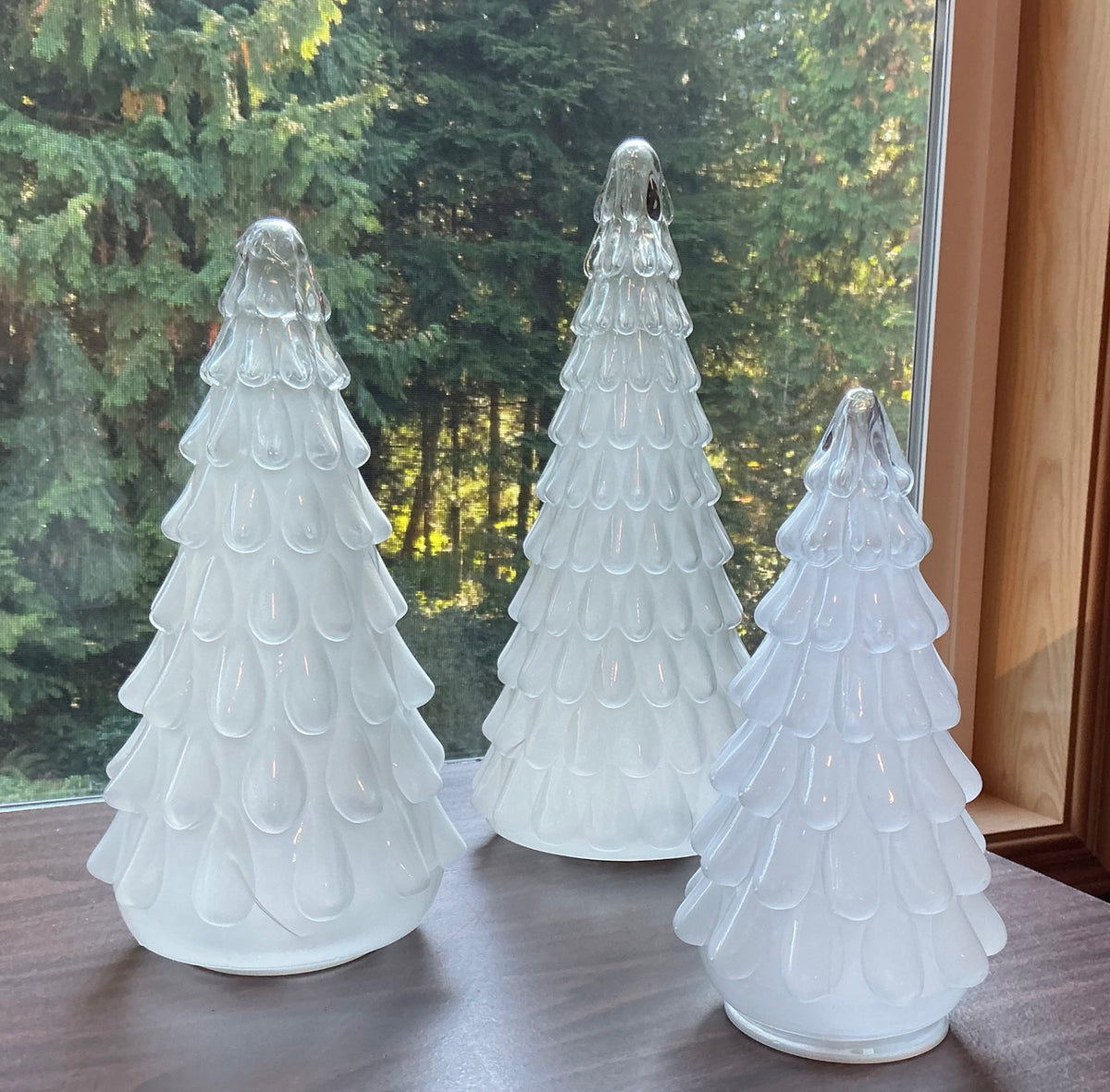 3 GLASS LIGHTED TREES