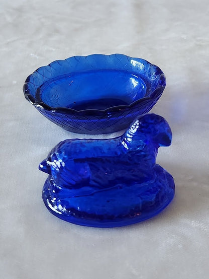 Cobalt Blue Mini Lamb on Nest Trinket Dish