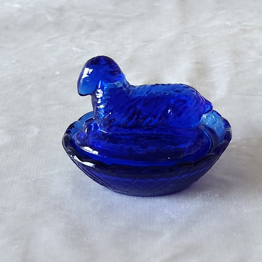 Cobalt Blue Mini Lamb on Nest Trinket Dish