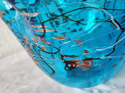 Aqua Blue Blown Glass Handkerchief Bowl