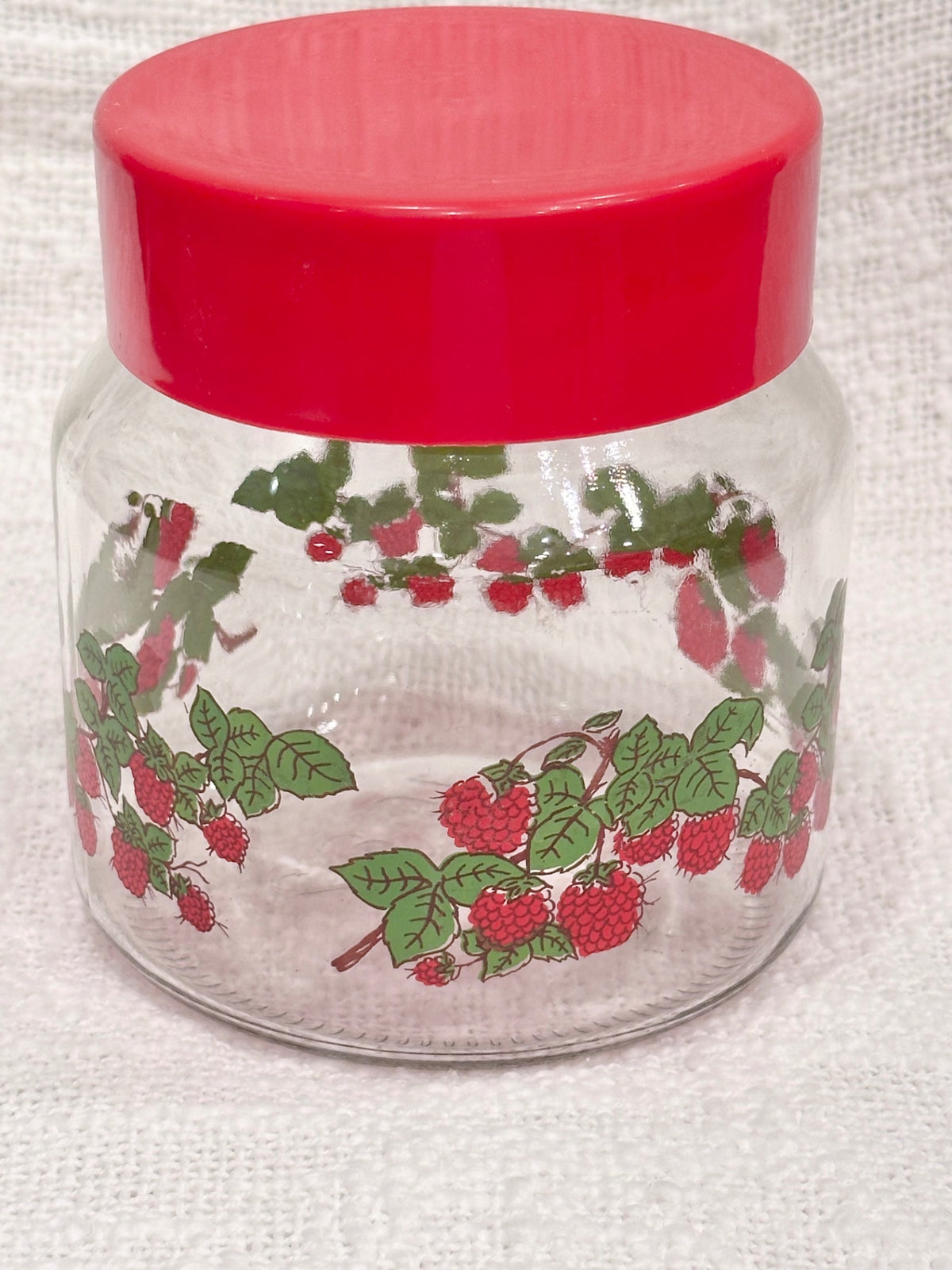 Vintage Italian raspberry glass canister w/ red lid 