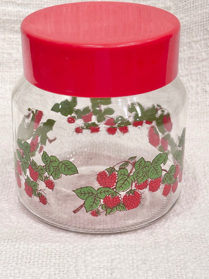 Vintage Italian raspberry glass canister w/ red lid 