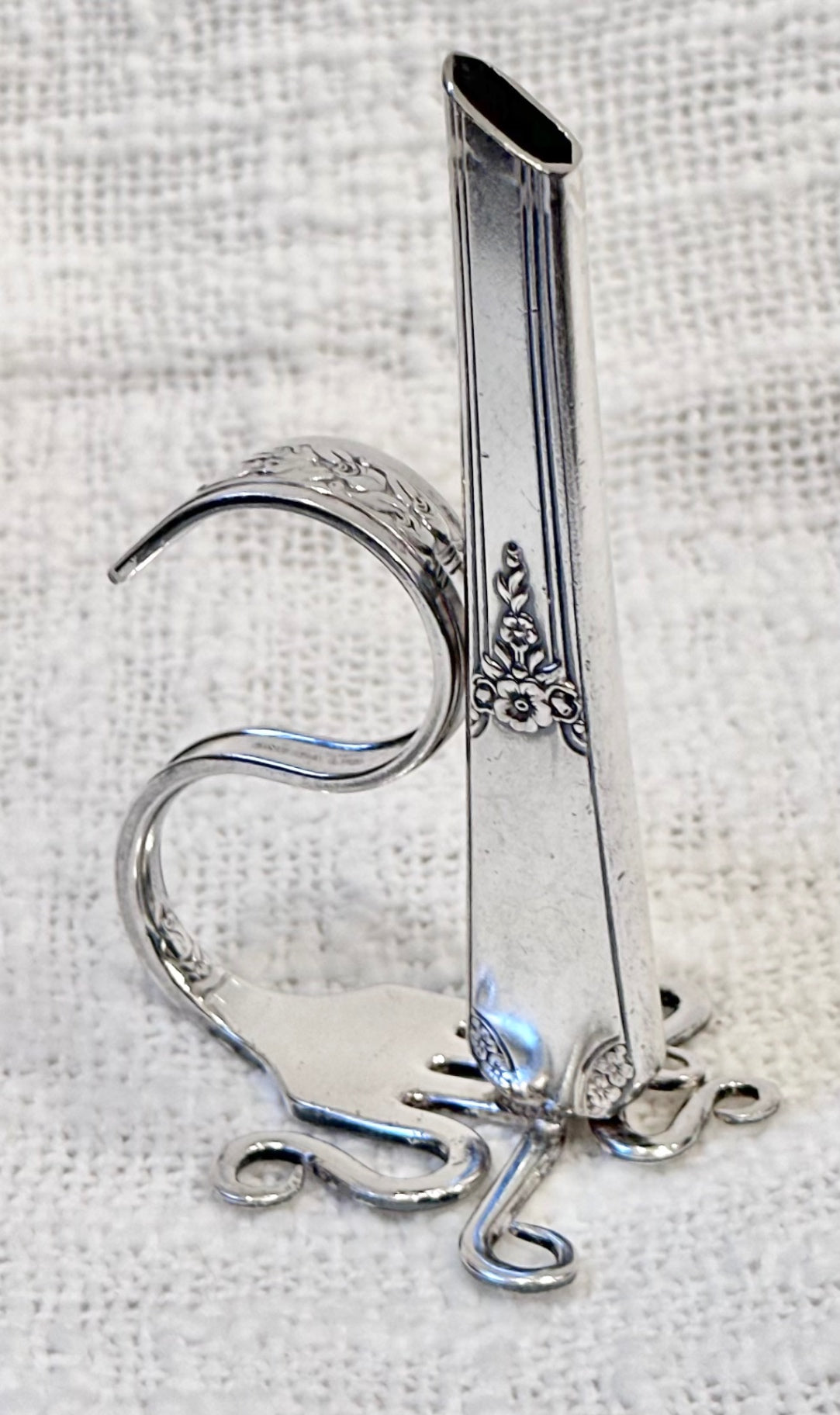 Vintage repurposed Silver-plate Knife fork vase 