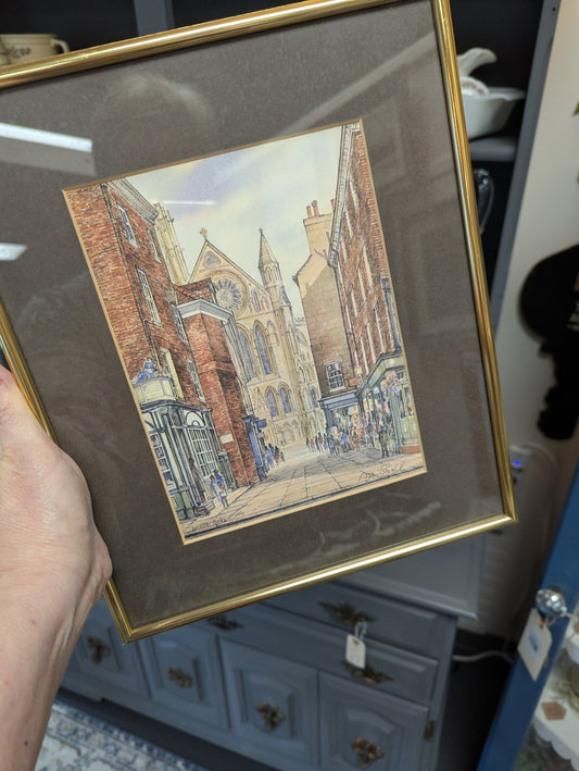 Vtg. Watercolor Print of York by British Artist