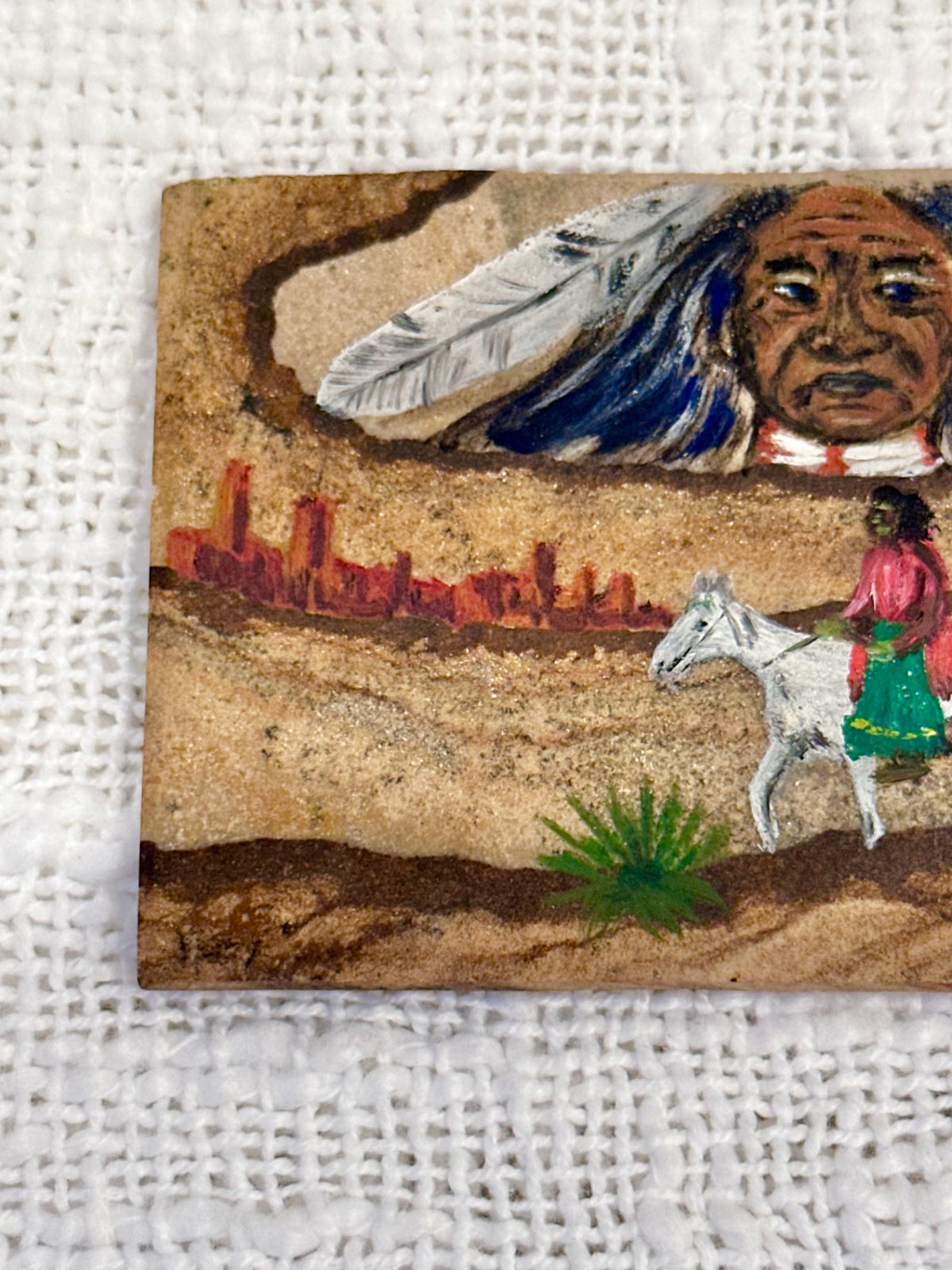 Sathwest folk art painting on Kanab Sandstone Signed Pici '82 