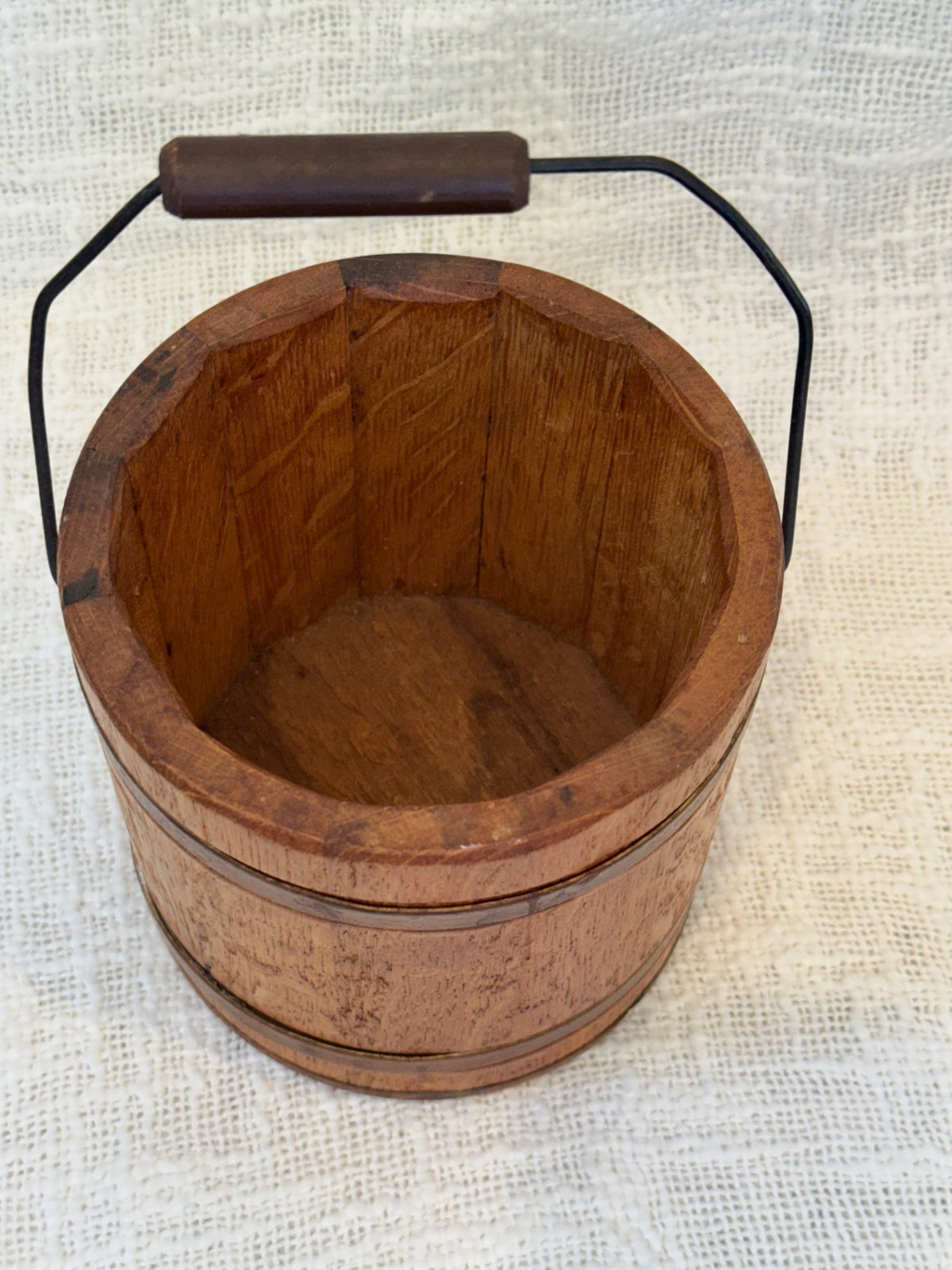 Rustic wood bucket with bail handle 
