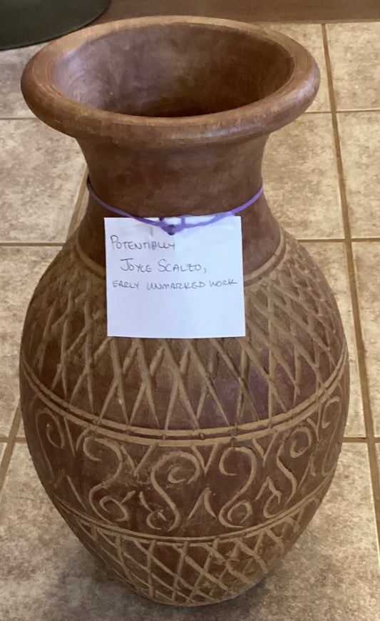 Early 14.5 “ CLAY VASE / pot likely by Joyce Scalzo